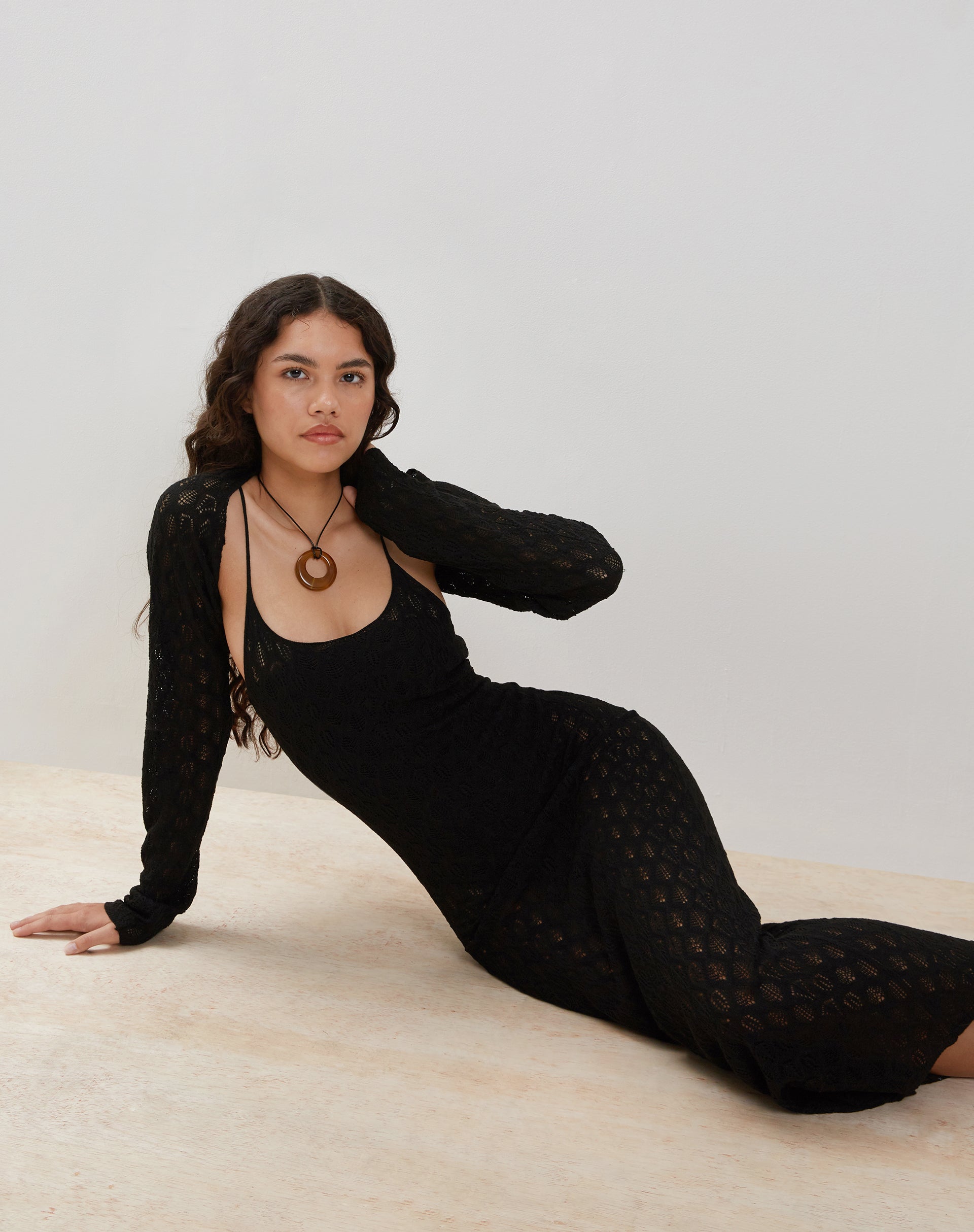 Image of Caroline Strappy Maxi Dress in Mesh Black