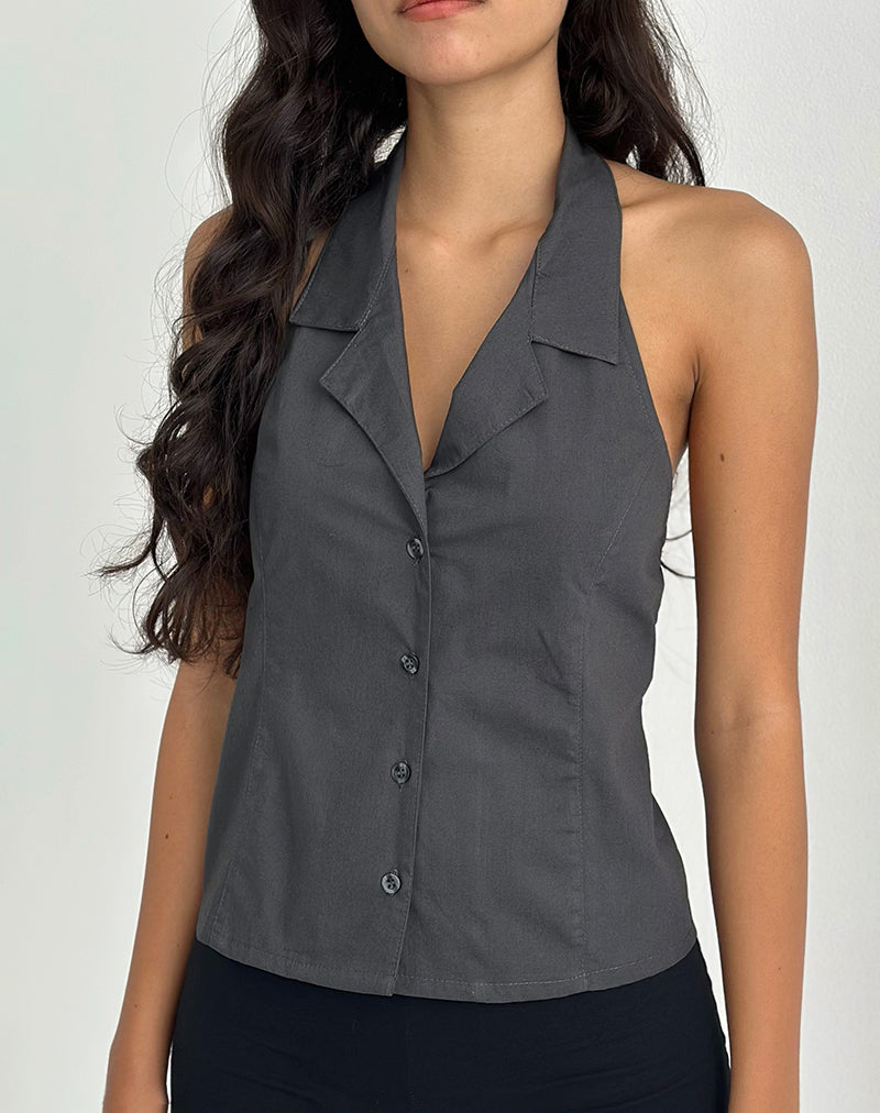Chemisier dos nu boutonné Mikanu, gris anthracite