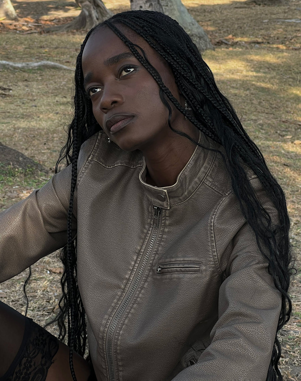 Veste de motard Mildred en PU Olive