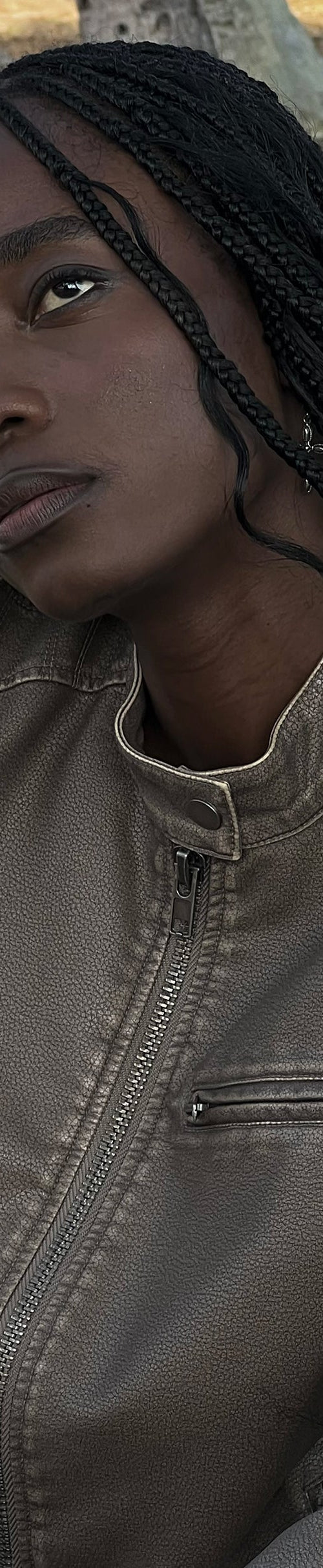 Image de Mildred Distressed Biker Jacket en PU Olive