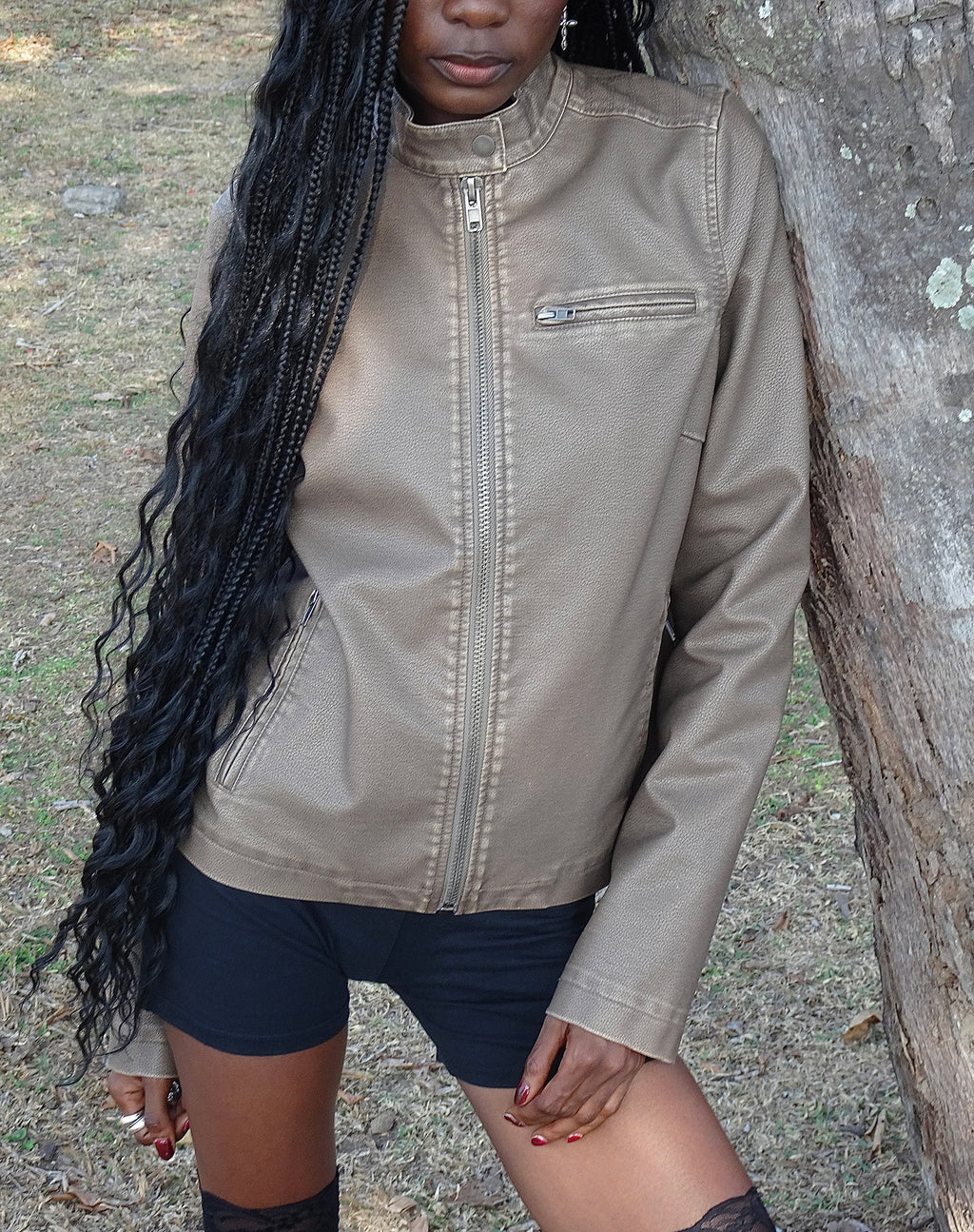 Veste de motard Mildred en PU Olive