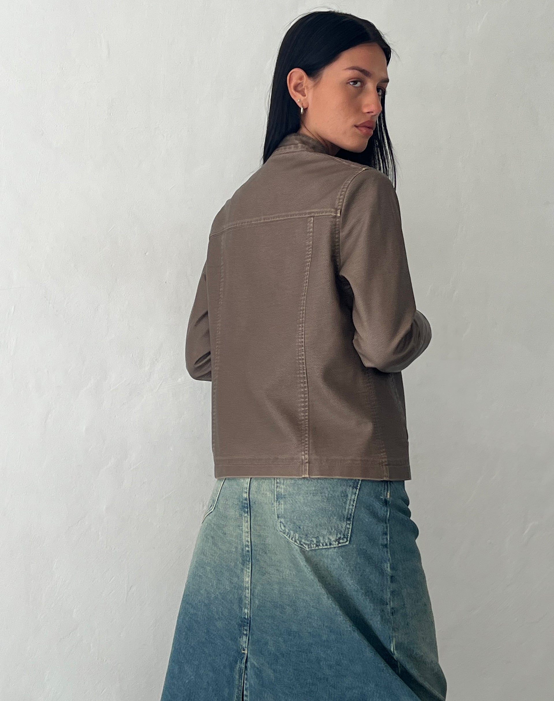 Image de Mildred Distressed Biker Jacket en PU Olive