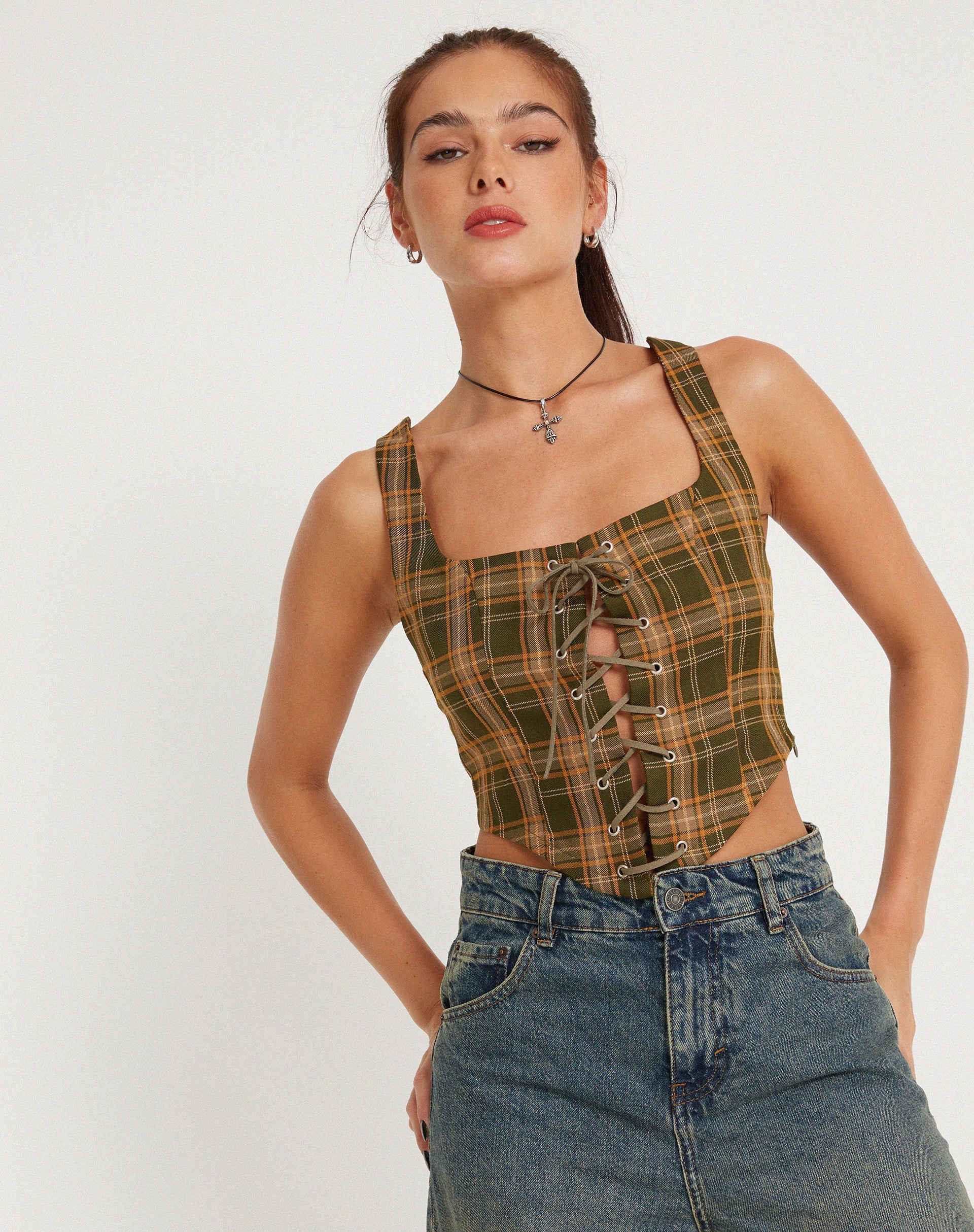 Image de Milton Corset Top in Tartans Green Brown