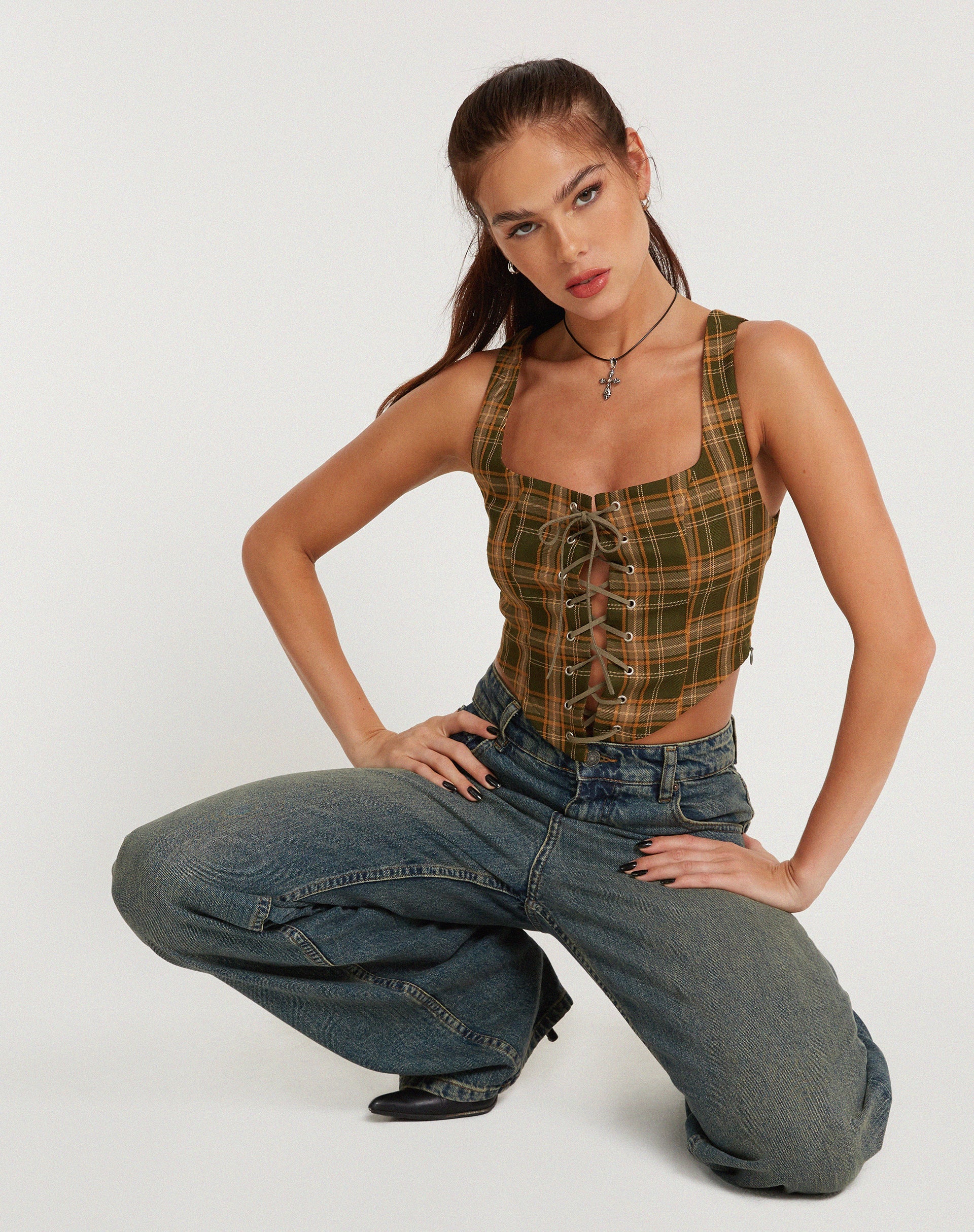 Image de Milton Corset Top in Tartans Green Brown
