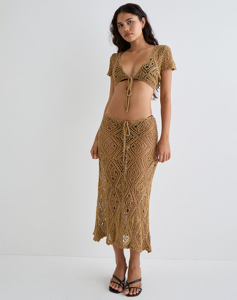 Image de Mirea Grown On Sleeve Shurg Top in Crochet Camel