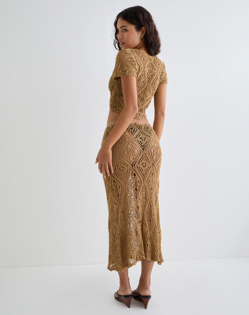 Image de Diora Tie Front Skirt in Crochet Camel