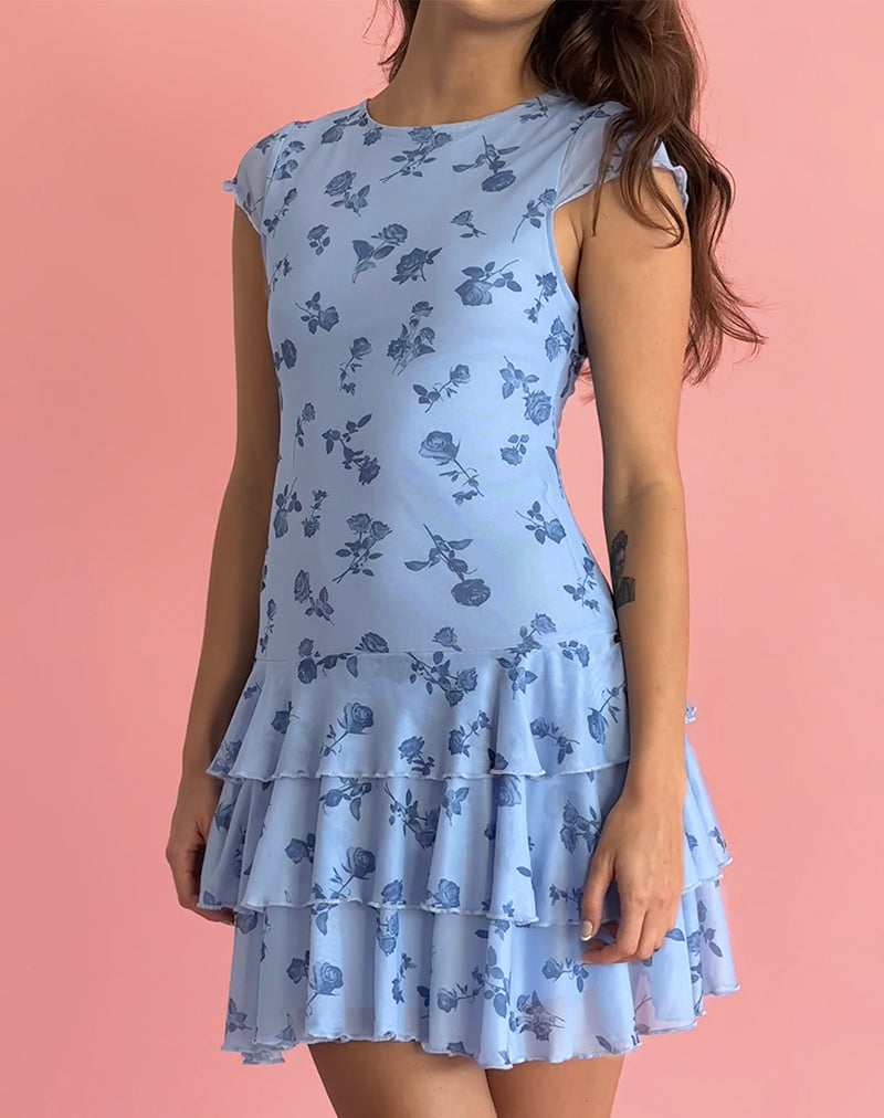 Mini robe Mirtilo en maille florale bleu encre