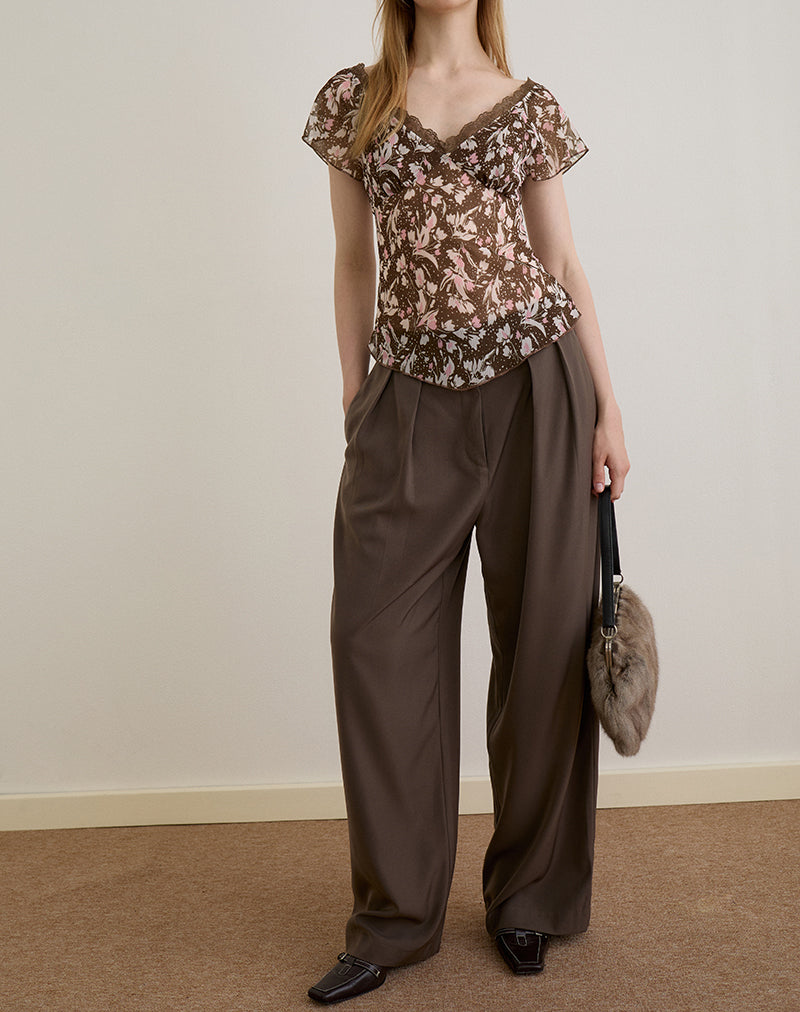Image de Misaki Top in Chiffon Polka Flower Brown