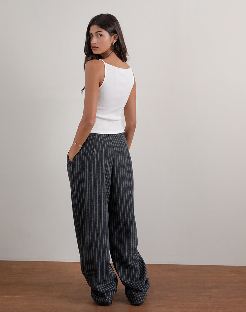 Image de Misha Wide Leg Trouser in Pinstripe Black