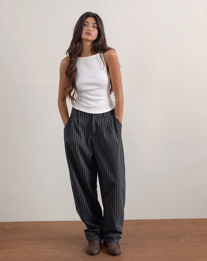 Image de Misha Wide Leg Trouser in Pinstripe Black