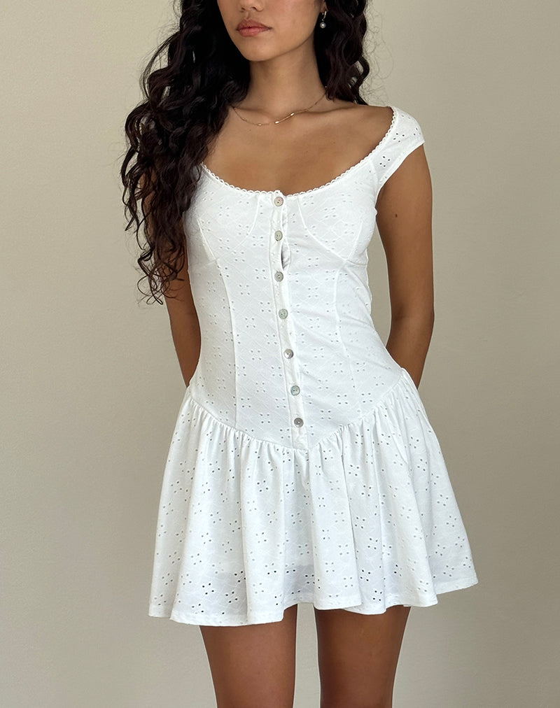 Image de Misty Mini Tea Dress in Broderie White