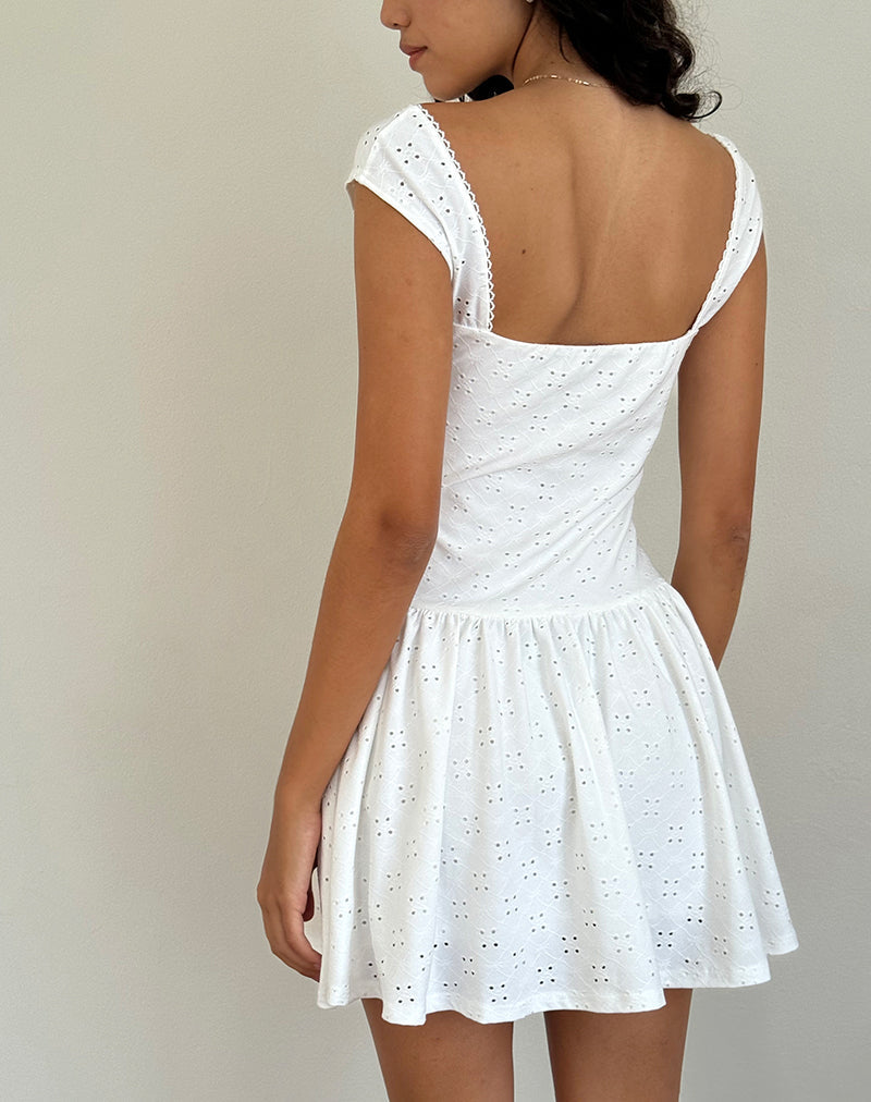 Image de Misty Mini Tea Dress in Broderie White
