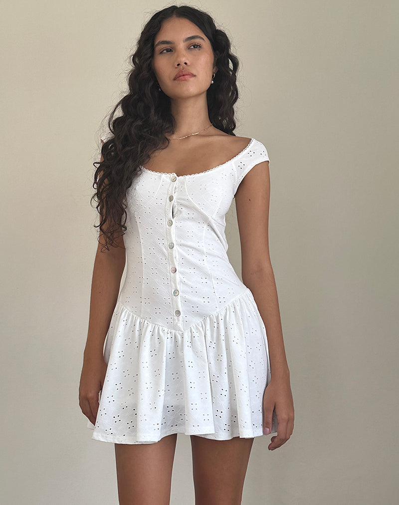 Mini robe de thé Misty en broderie blanche