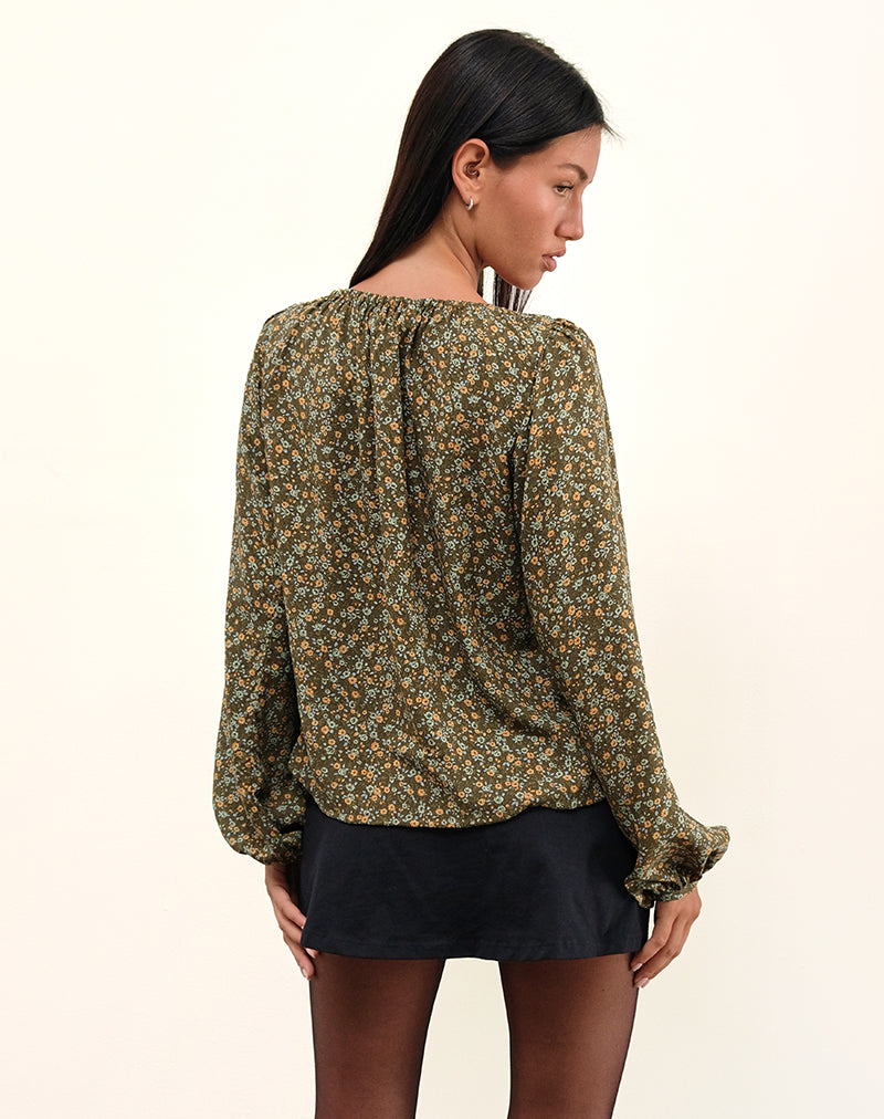 Image de Modeta Tie Top in Grunge Floral Khaki