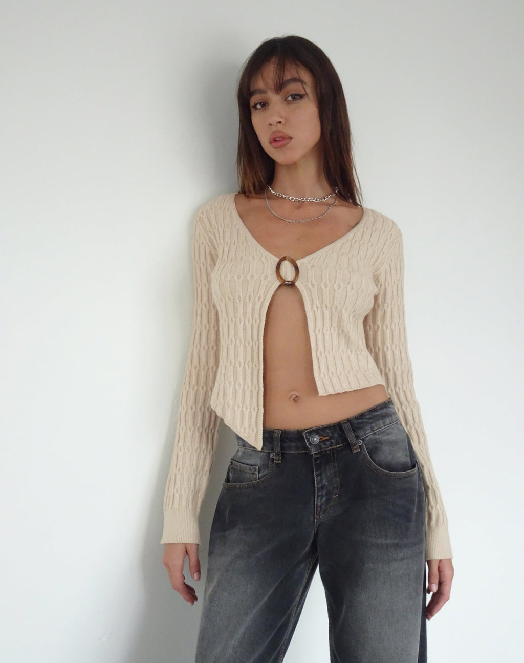 Mohara Long Sleeve Butterfly Top in Neutral Knit (Top papillon à manches longues en tricot neutre)