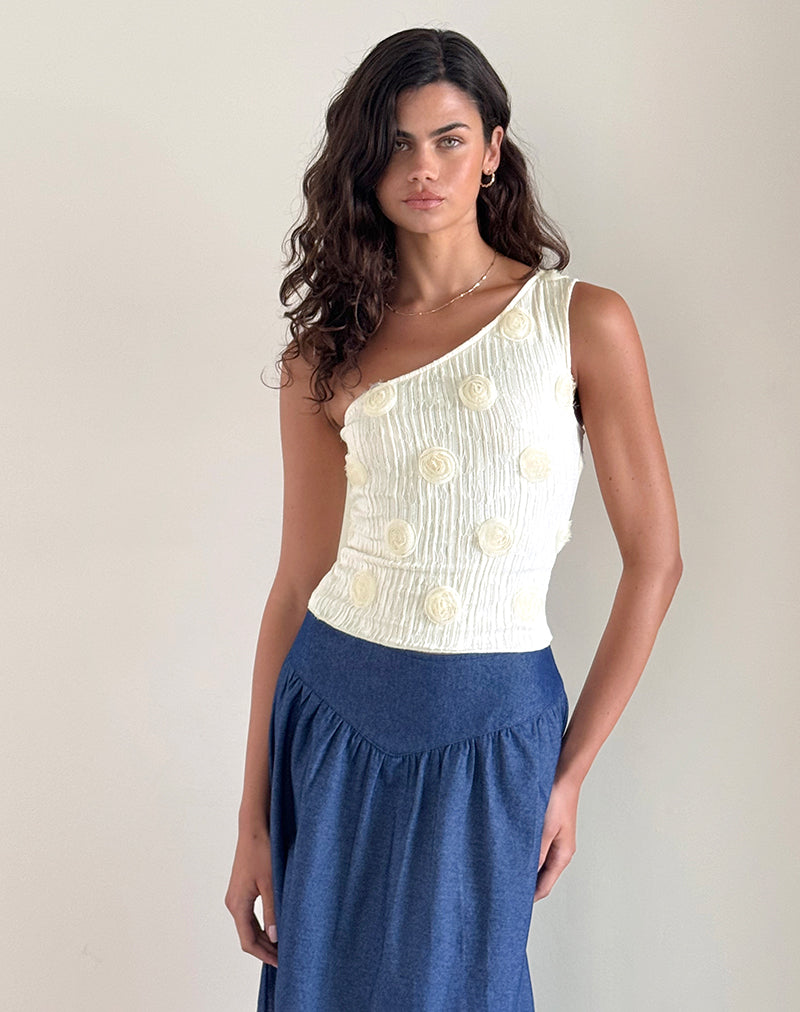 image de Moira One Shoulder Top in Textured Rose Ivory