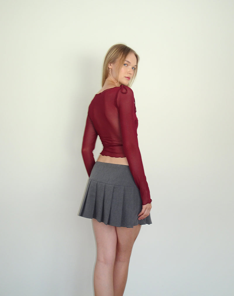 Image de Monari Long Sleeve Top in Mesh Burgundy