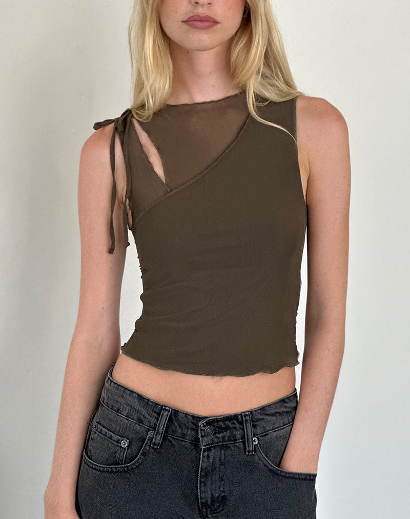 Image de Moni Tie Tank Top in Mesh Khaki