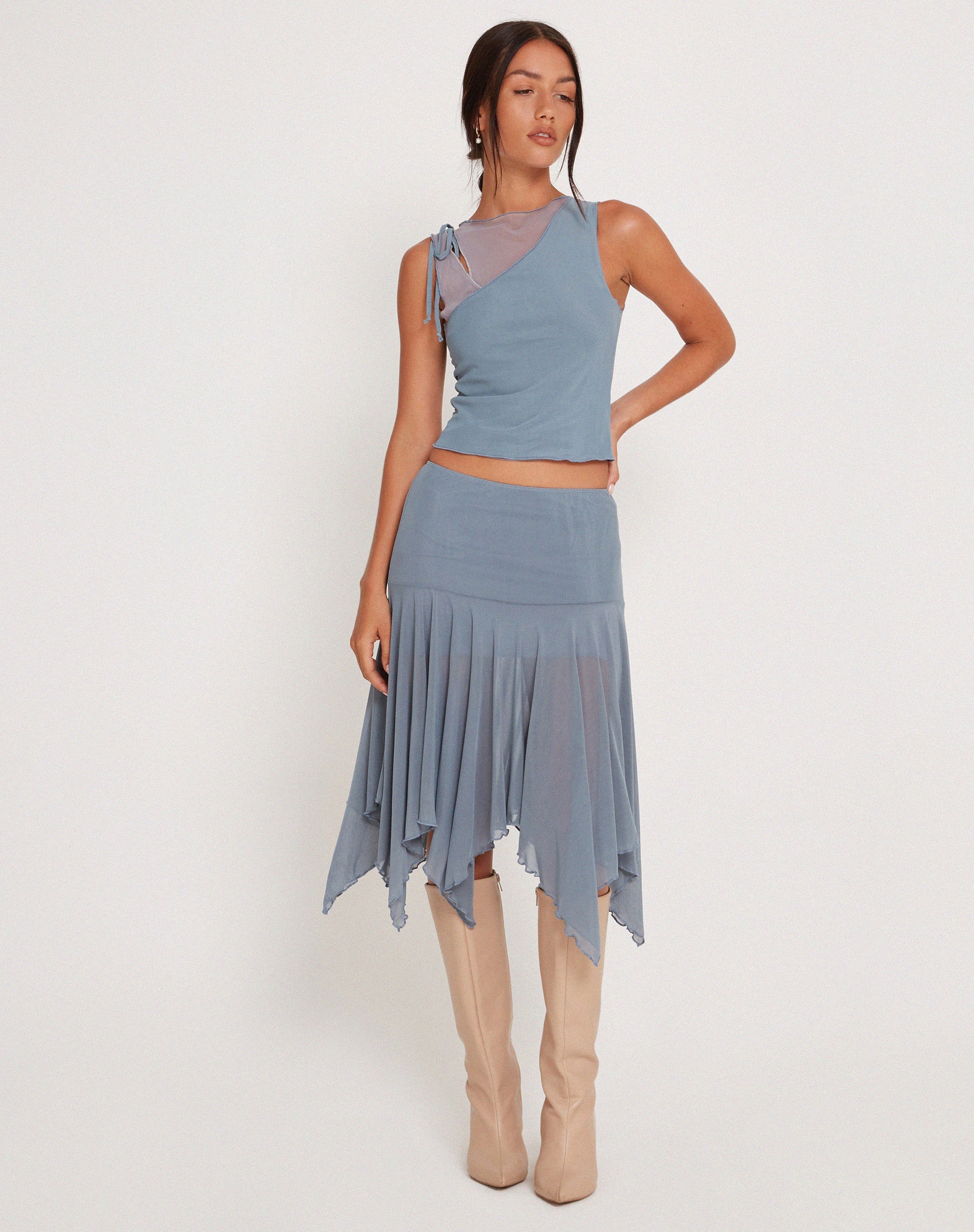Image de la veste Moni en maille grise bleue