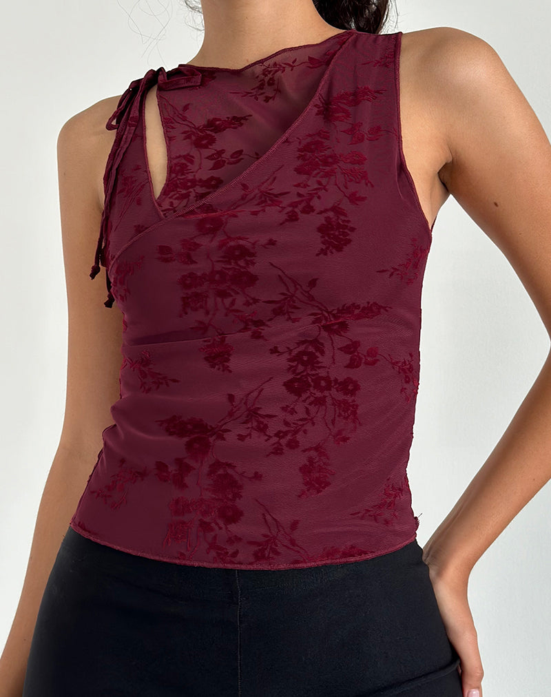 Image de Moni Vest Top in Botanical Flower Maroon