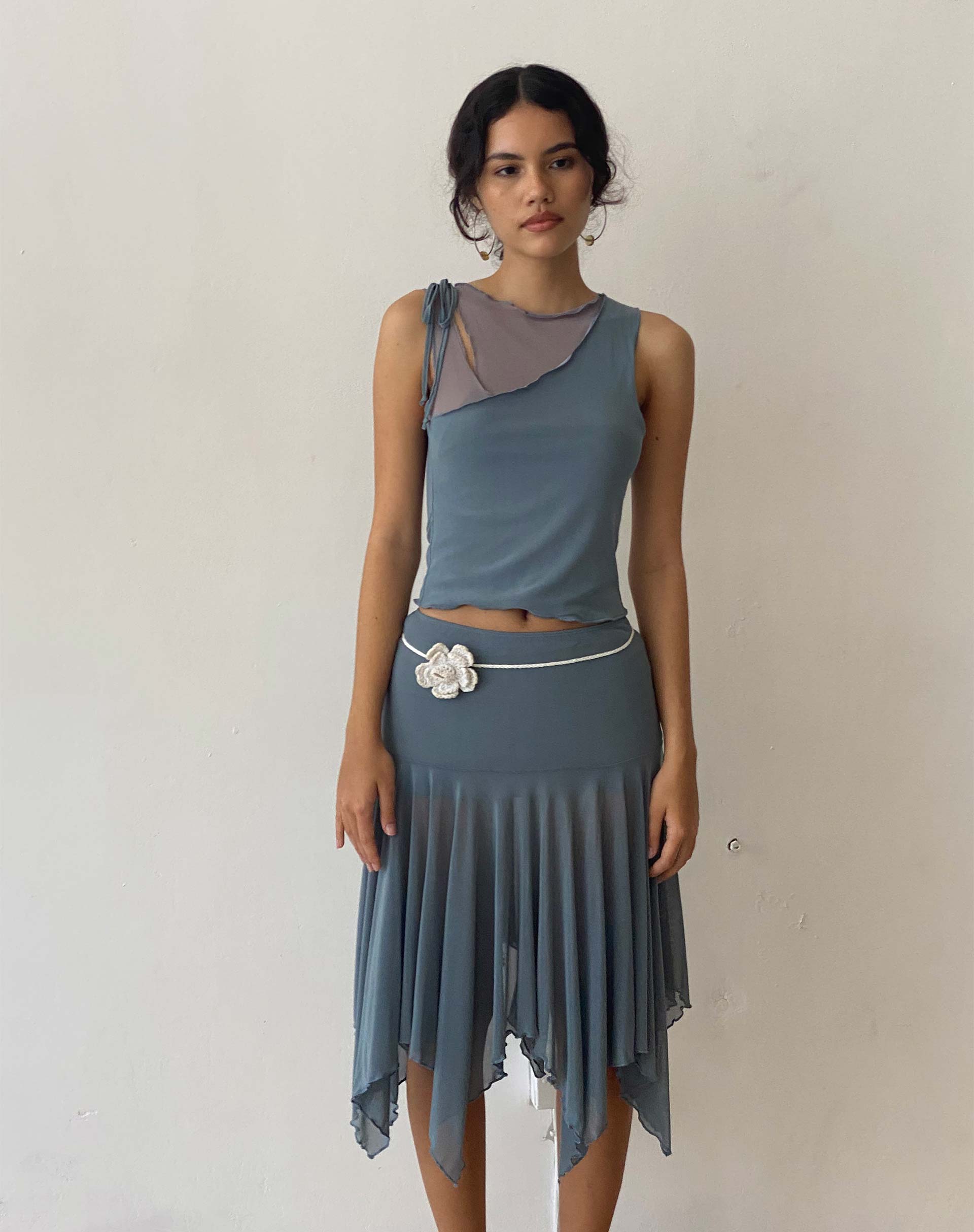 Image de la veste Moni en maille grise bleue
