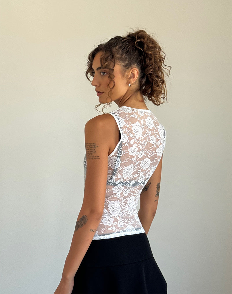 Image de Monlo Unlined Top in Ivory Big Rose Lace