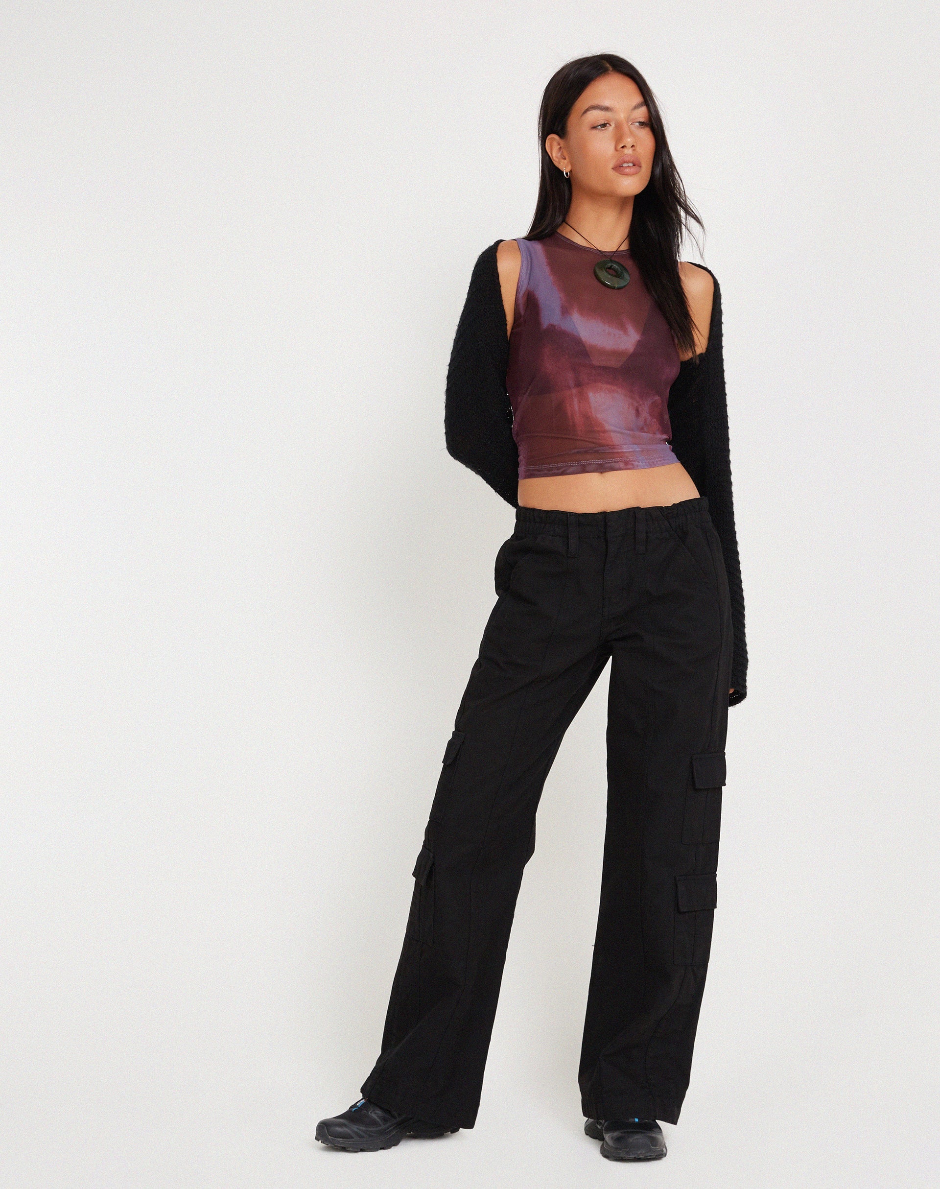 Image de Monlo Vest Top in Mesh Watercolour Wine