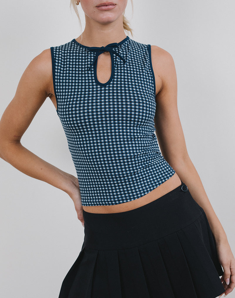 Image de Monsela Top in Mini Gingham Dark Blue