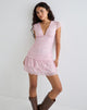 Image of Mowgli Cap Sleeve Mini Dress in Baby Pink with Micro Polka Black