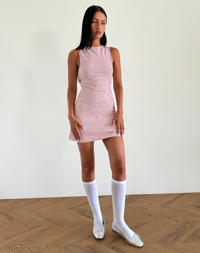 Image de Muzuki Mini robe en jersey à rayures rouges et blanches