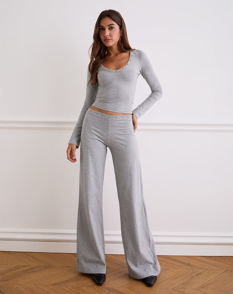 Image de Dorala Low Rise Trous with Eyelets in Grey Marl (pantalon à taille basse avec œillets en gris marron)