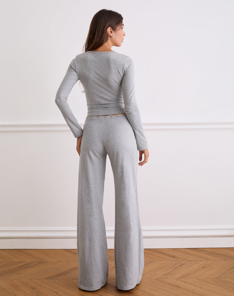 Image de Dorala Low Rise Trous with Eyelets in Grey Marl (pantalon à taille basse avec œillets en gris marron)