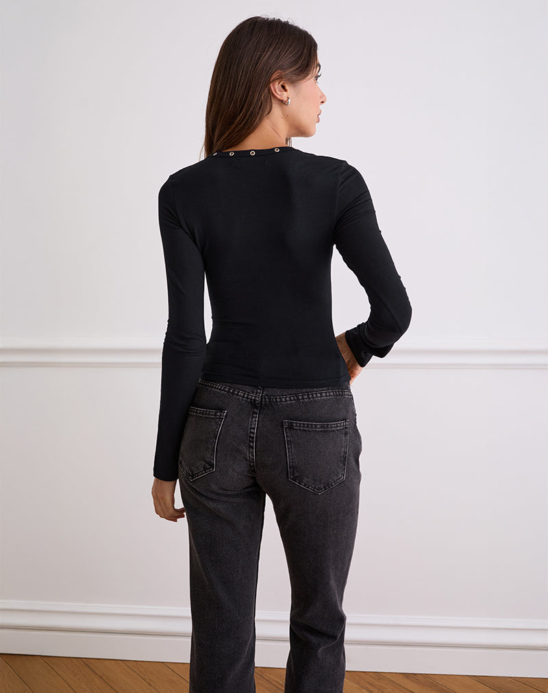 Image de Myoga Studded Scoop Long Sleeve Top in Black