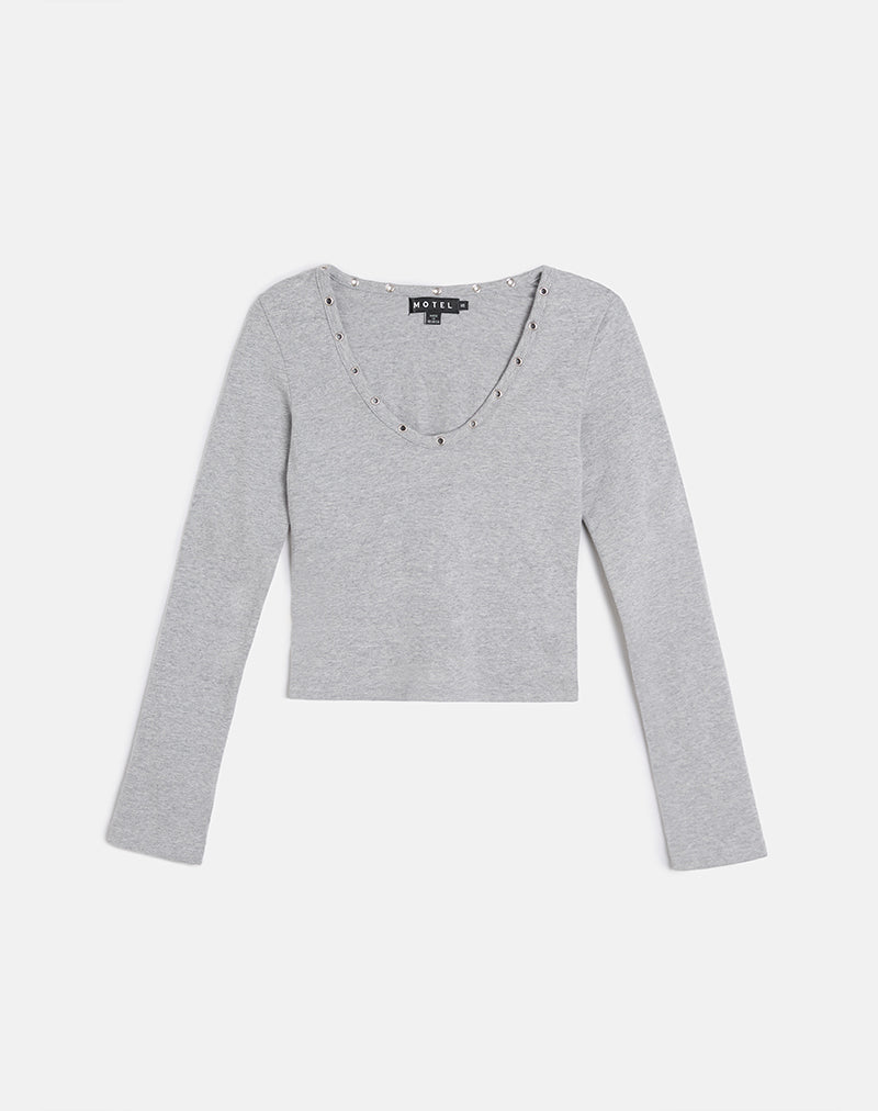 Image de Myoga Studded Scoop Long Sleeve Top in Grey Marl