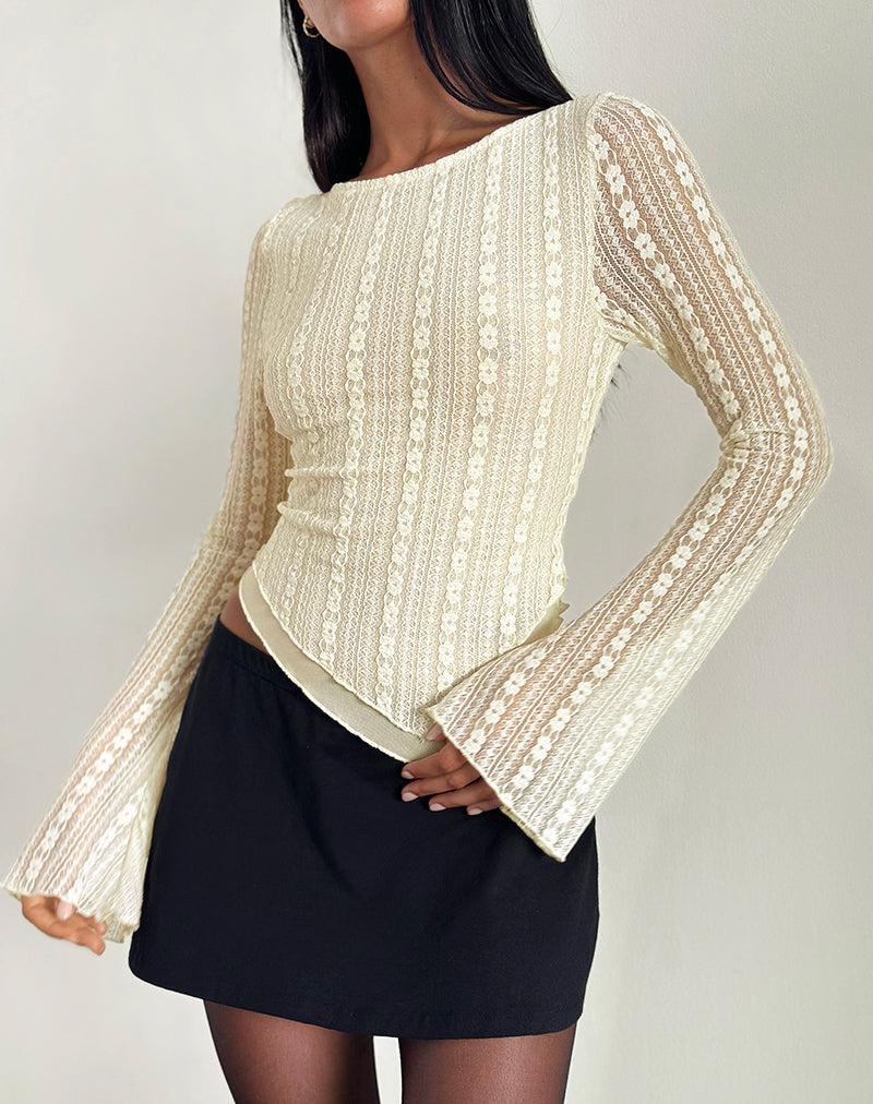 Malakai Long Sleeve Top in Lace Cream (Top à manches longues en dentelle)