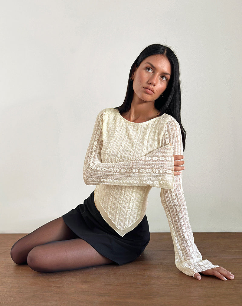 Image de Malakai Long Sleeve Top in Lace Cream