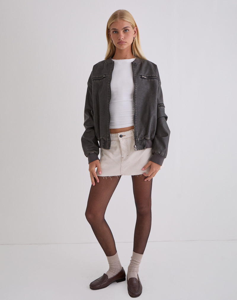 Image de Marco Distressed Bomber Jacket en PU Charcoal