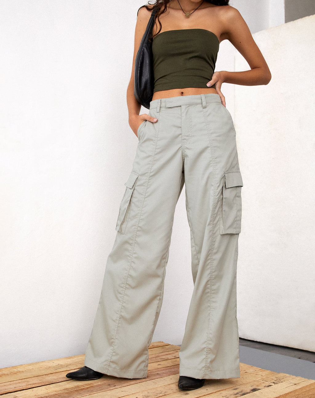 Pantalon cargo à jambes larges Calix, avoine