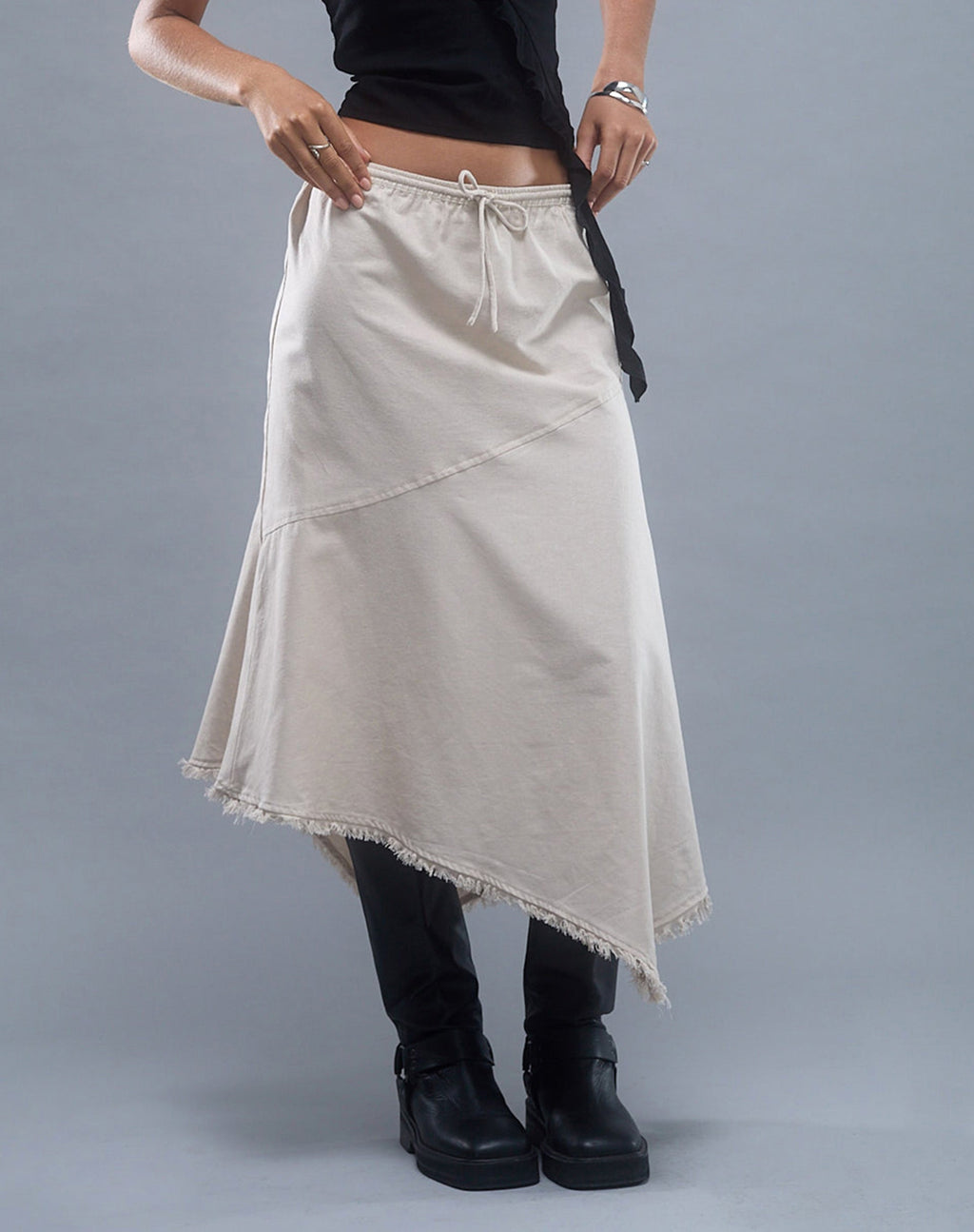 Jupe midi asymétrique Yvaine, écru