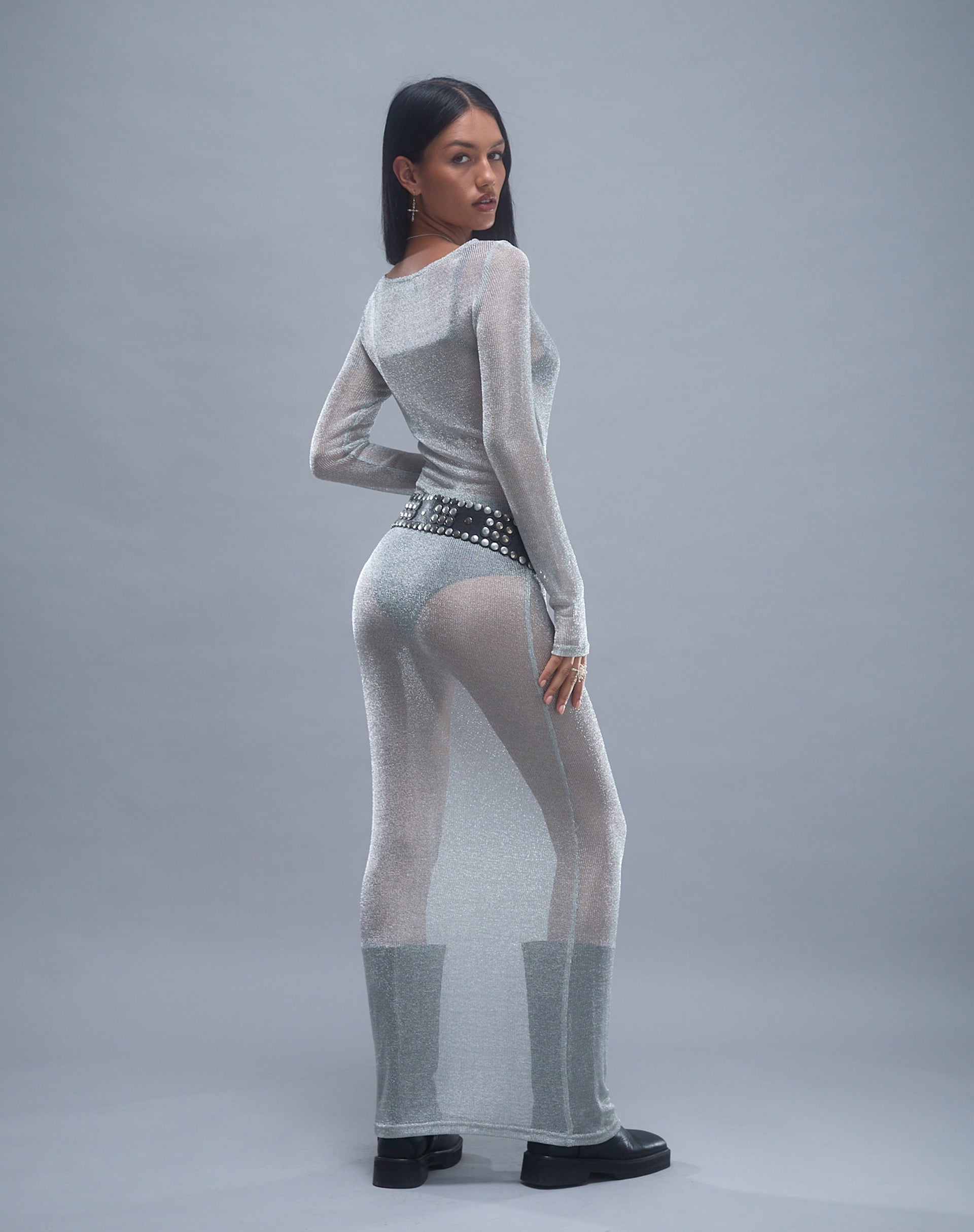 image de Lavinia Long Sleeve Maxi Dress in Silver Chain