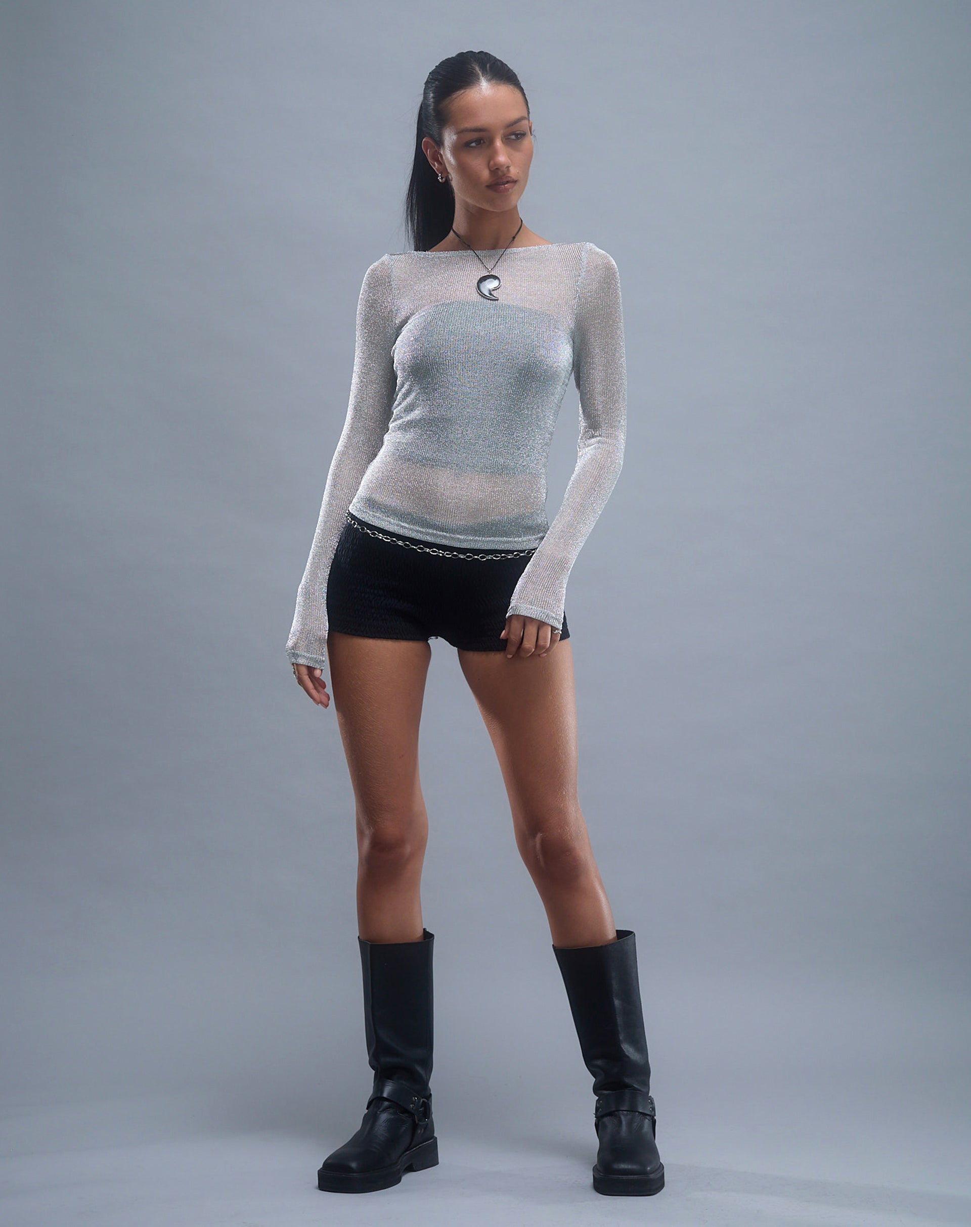 Image de Suzette Long Sleeve Top in Silver Chain