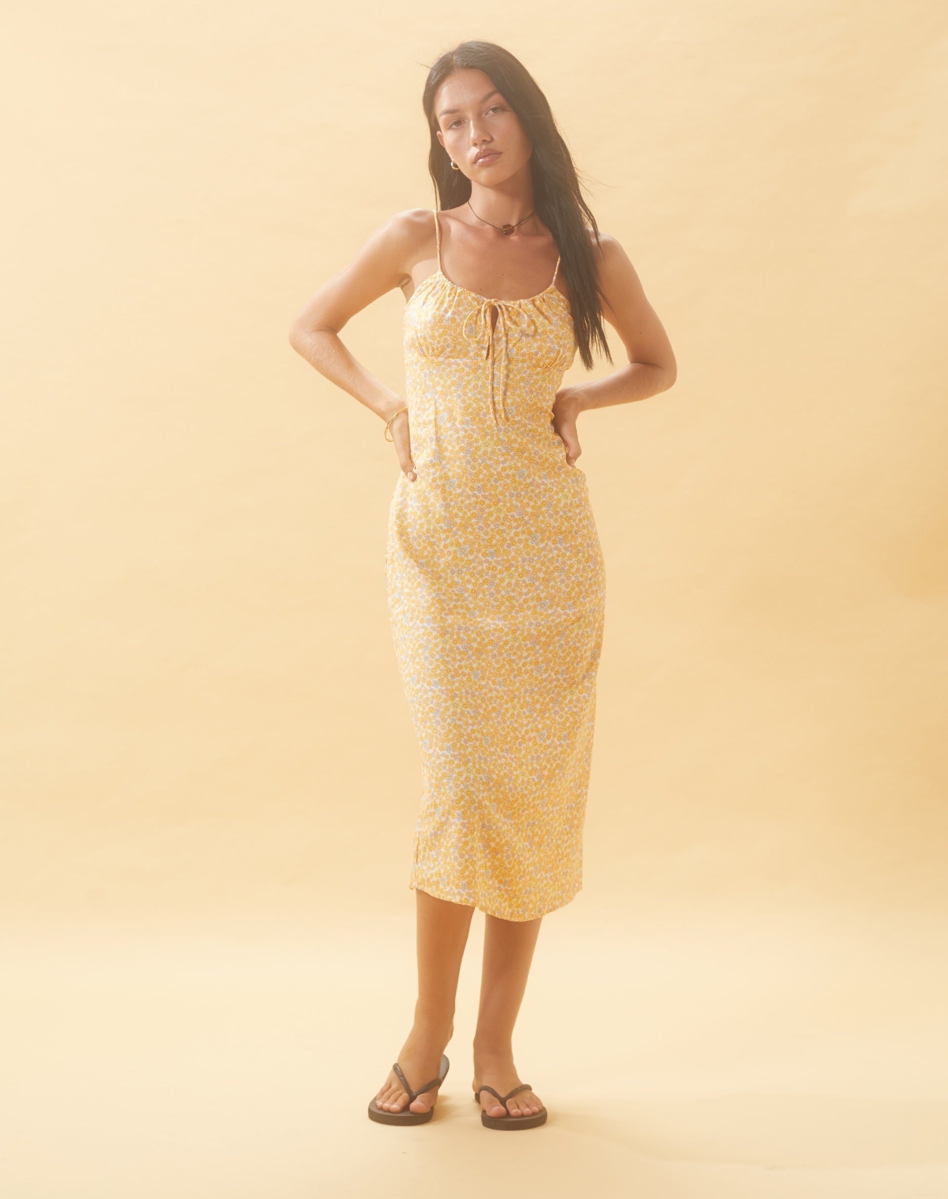 Image de Cessilie Midi Dress in Flower Garden Yellow