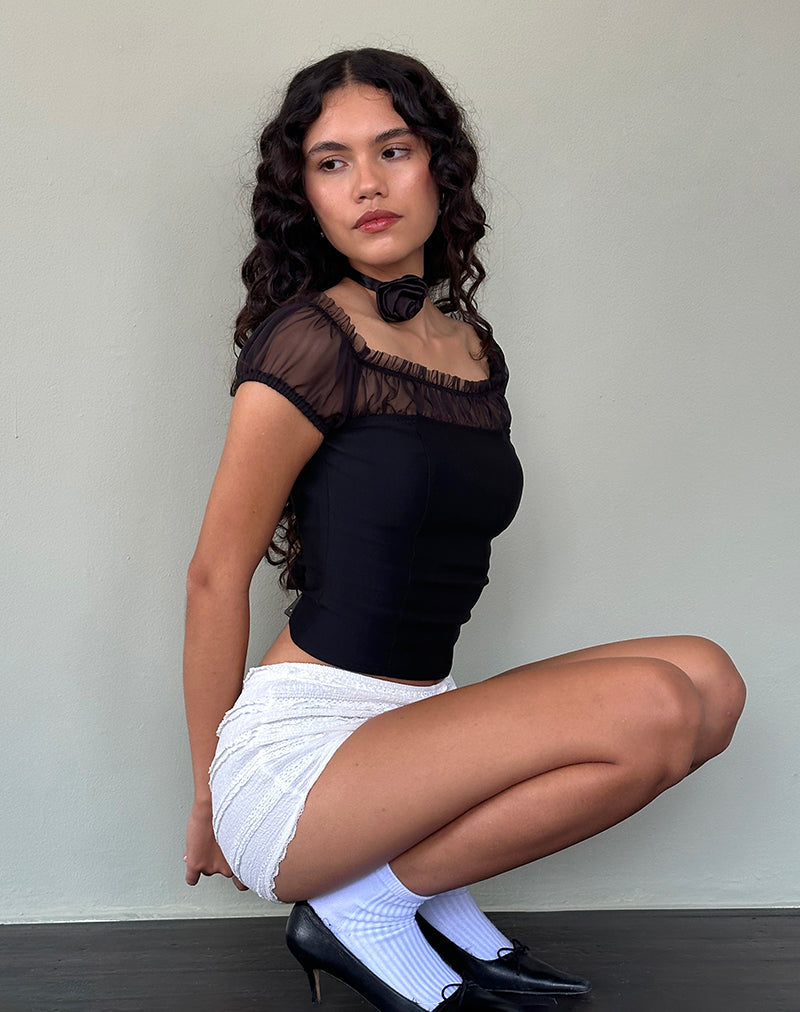 Image de Naaji Chiffon Frill Bardot Top in Black