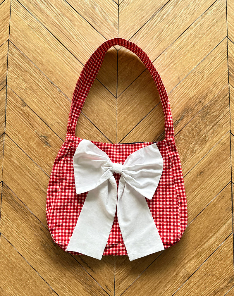 Sac Nagi en vichy rouge avec nœud blanc