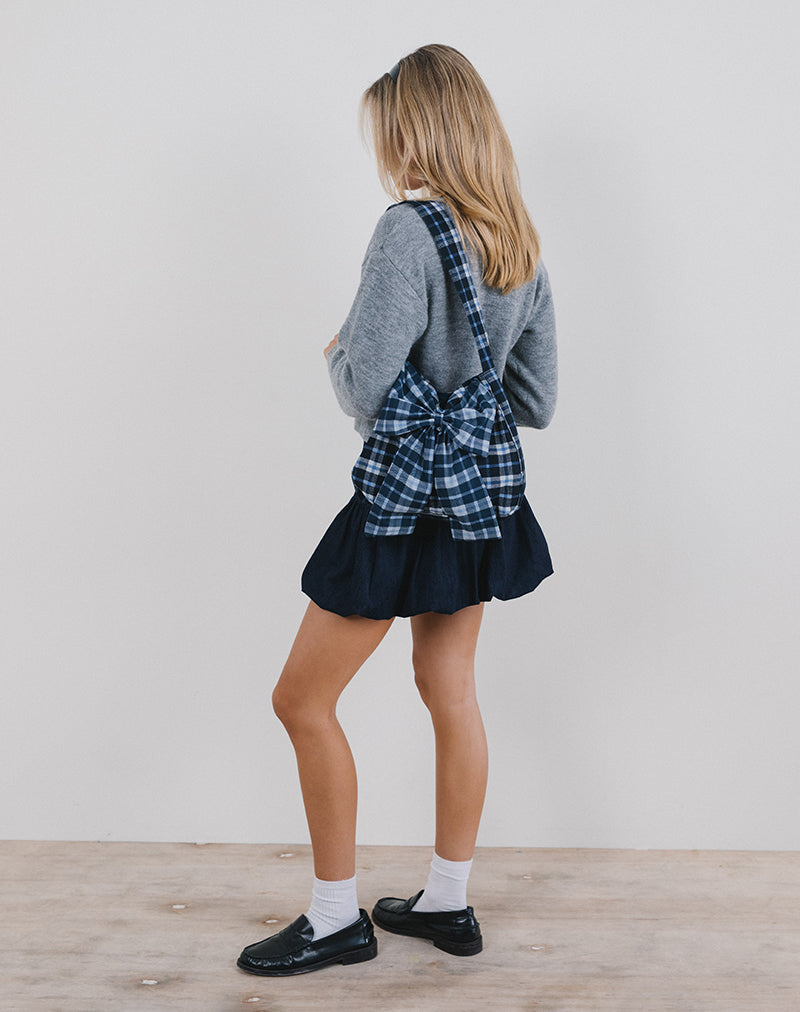 Image du sac Nagi en tartan bleu foncé