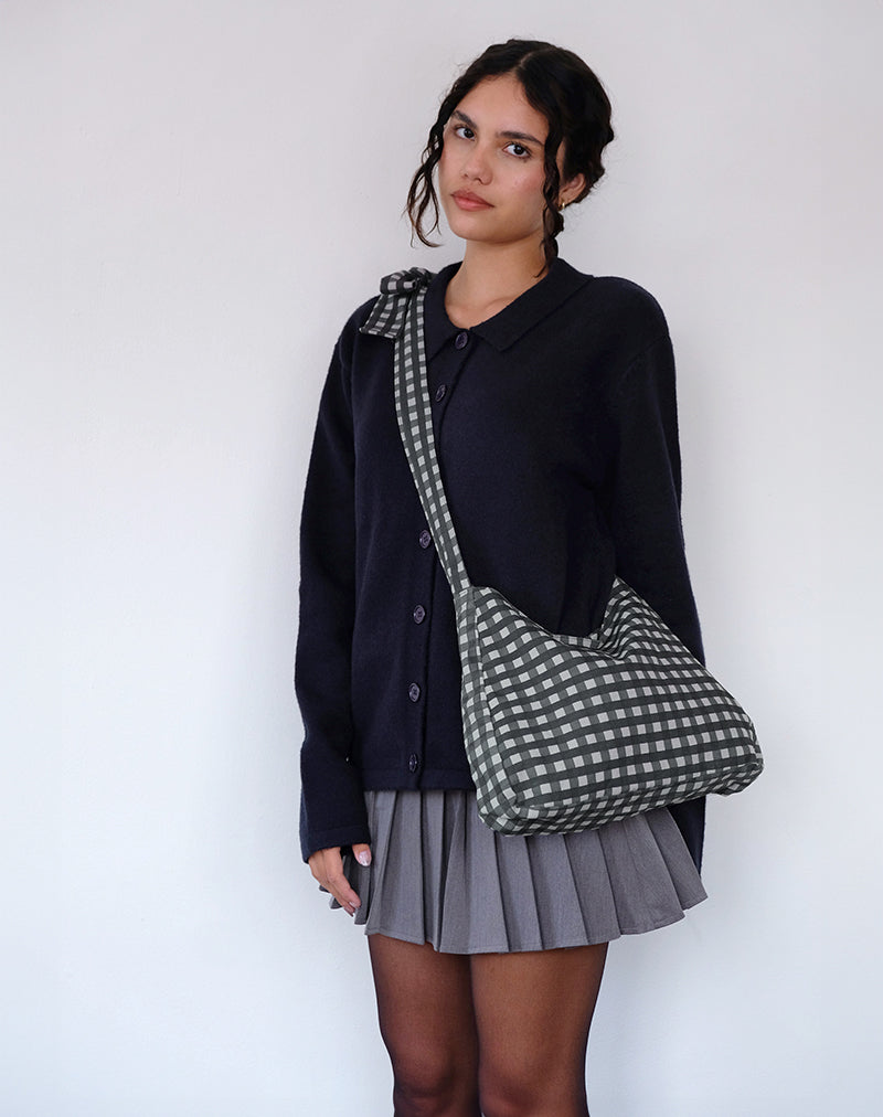 Sac Nagisa avec nœud en vichy ton sur ton noir et gris