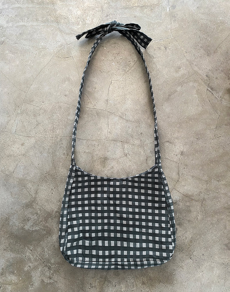 Sac Nagisa avec nœud en vichy ton sur ton noir et gris