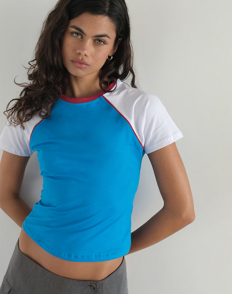 Nagita Racer Top en bleu aqua avec fixation rouge