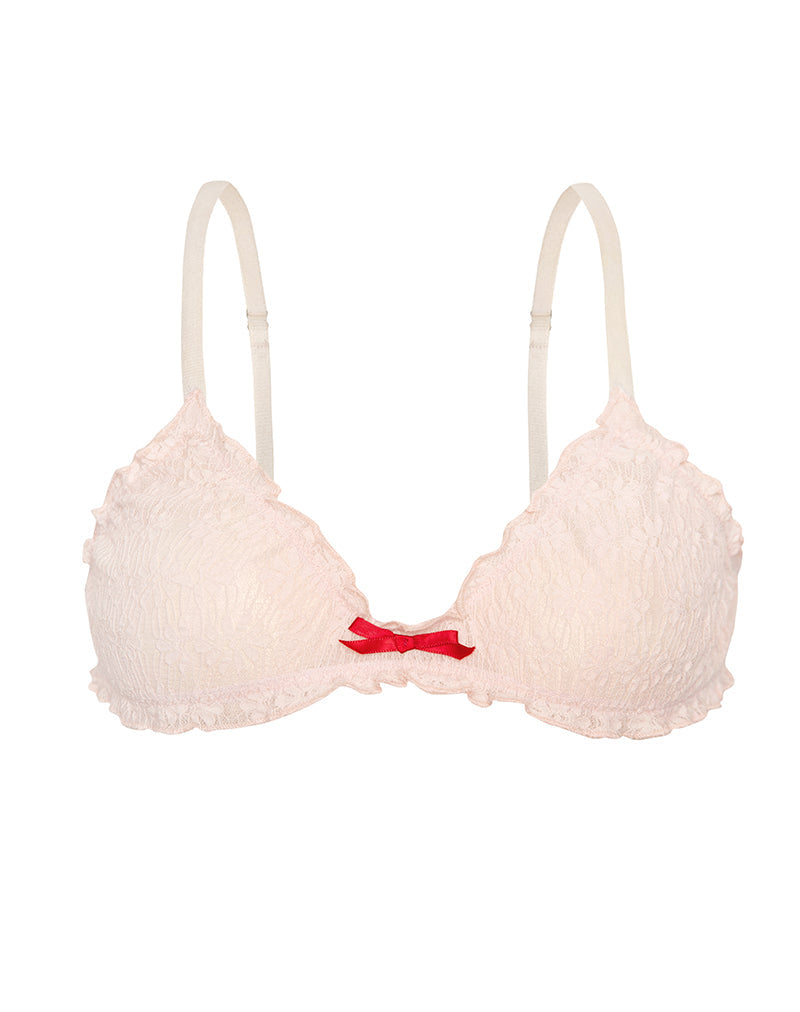 Image du soutien-gorge Naila en rose bébé avec dentelle et nœud rouge