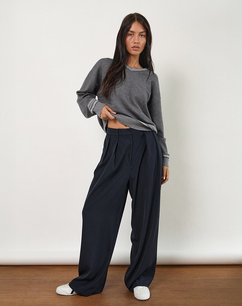 Pantalon plissé à jambe large Nala, Tailoring Navy